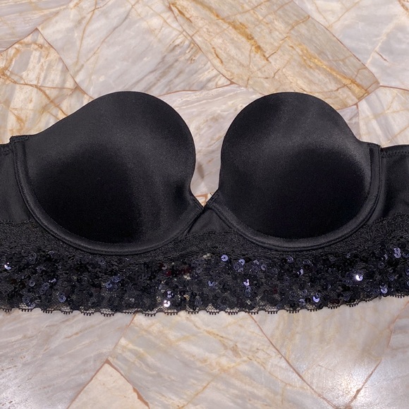 Victoria Secret Pink Very Sexy Strapless Long Line Sequin Satin Bra 34A - Picture 8 of 8